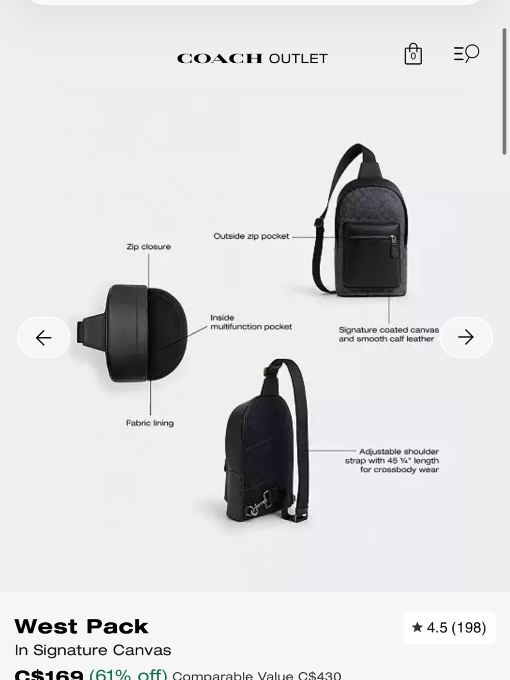 Coach West Pack Sling Bag - Black